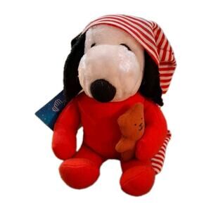 Vintage Applause Snoopy Christmas Plush Toy Red Pajamas Santa Hat Collectible 6”